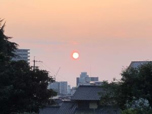 朝日がまぶしい～(*_*)